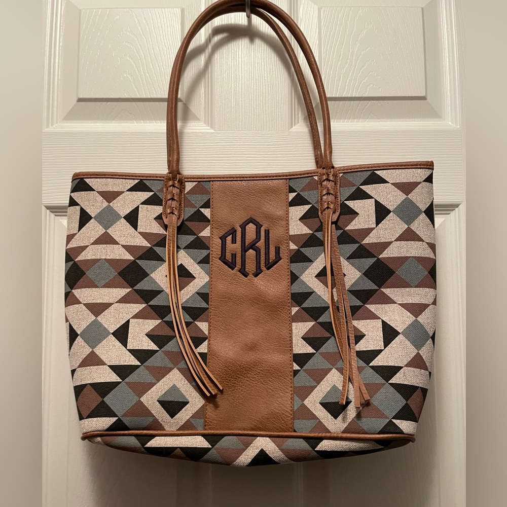 Aztec print tote with monogram